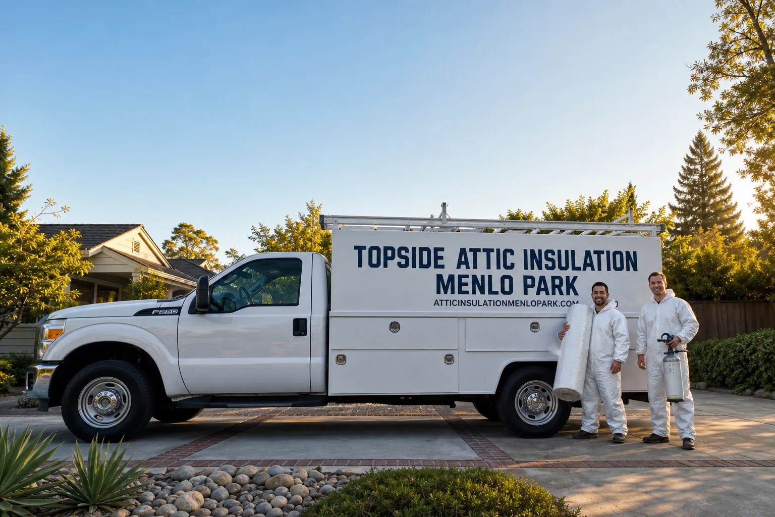 Topside Attic Insulation Menlo Park insulation service vehicle and crew in Menlo Park, CA